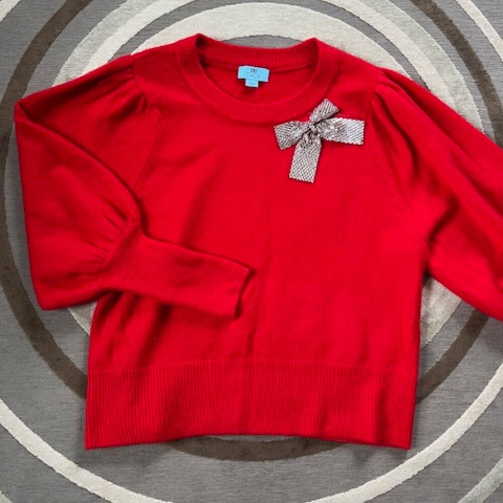 CeCe Rhinestone Bow Detail Cozy Red Sweater Woman's Size Large - Picture 5 of 13